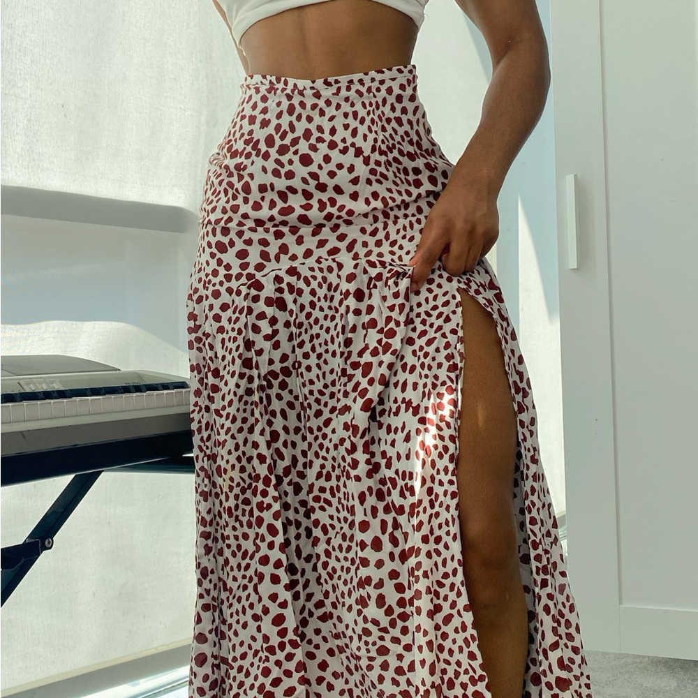 RIXO LONDON Claire Pleated Leopard-print Cotton-blend Midi Skirt In Red